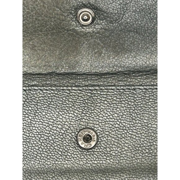 Chanel Metallic Grey Leather Long Wallet with CC Logo COA - Picture 6 of 16